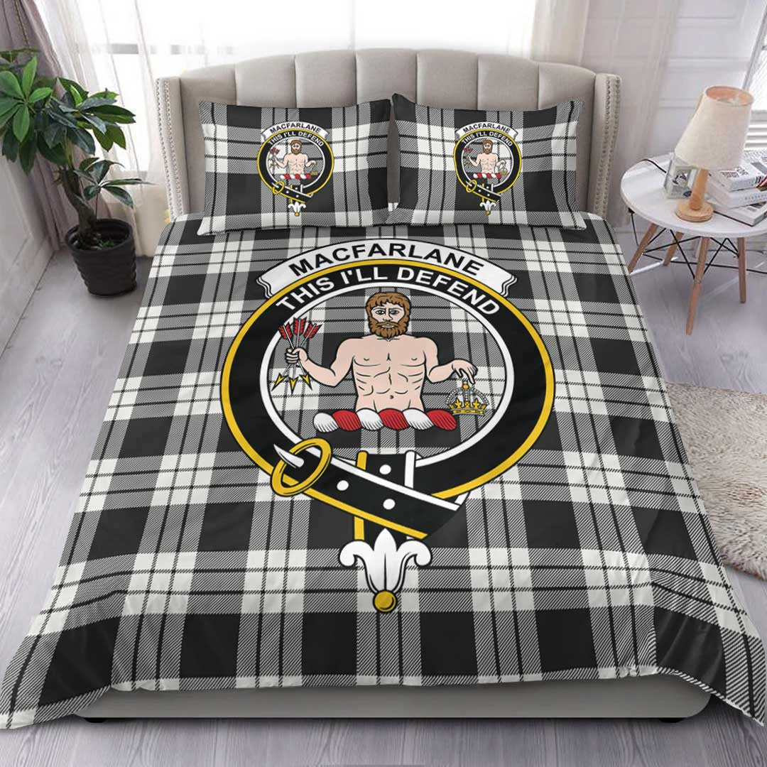 MacFarlane Black & White Tartan Crest Bedding Set