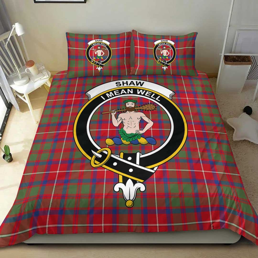 Shaw Red Modern Tartan Crest Bedding Set