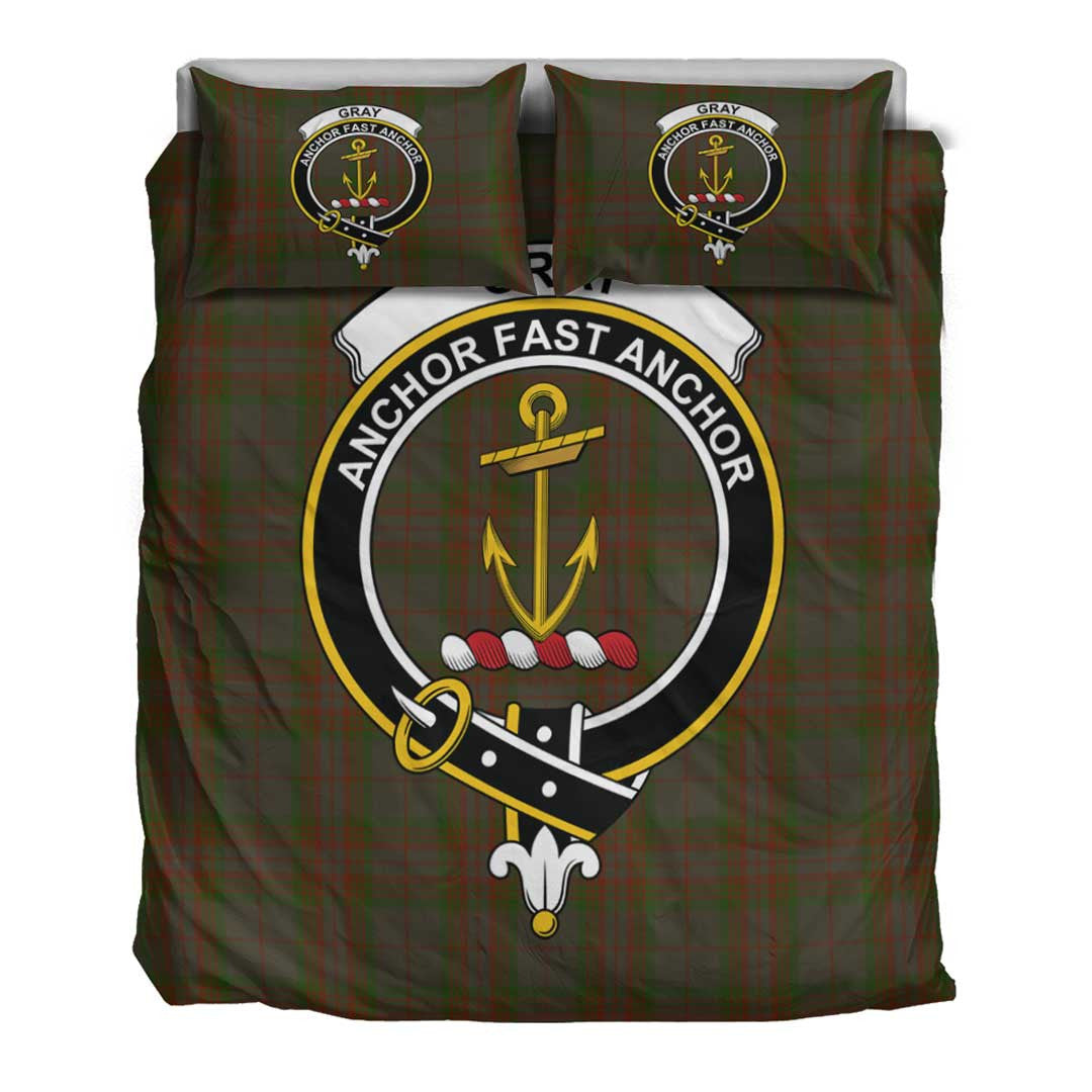 Gray Hunting Tartan Crest Bedding Set