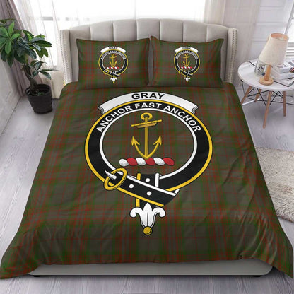 Gray Hunting Tartan Crest Bedding Set