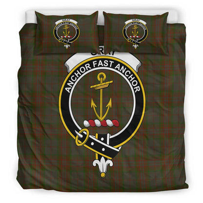 Gray Hunting Tartan Crest Bedding Set