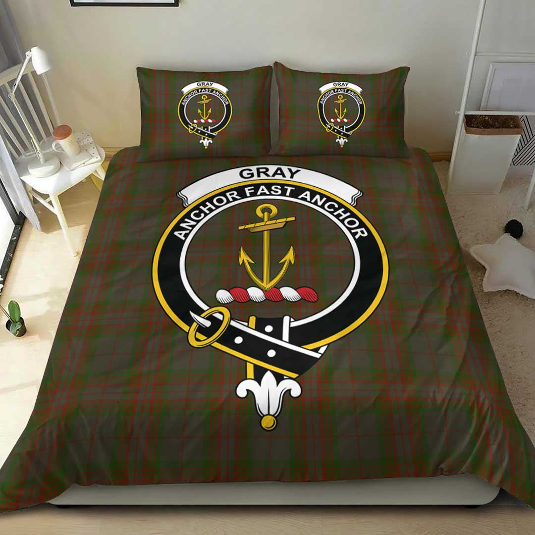 Gray Hunting Tartan Crest Bedding Set