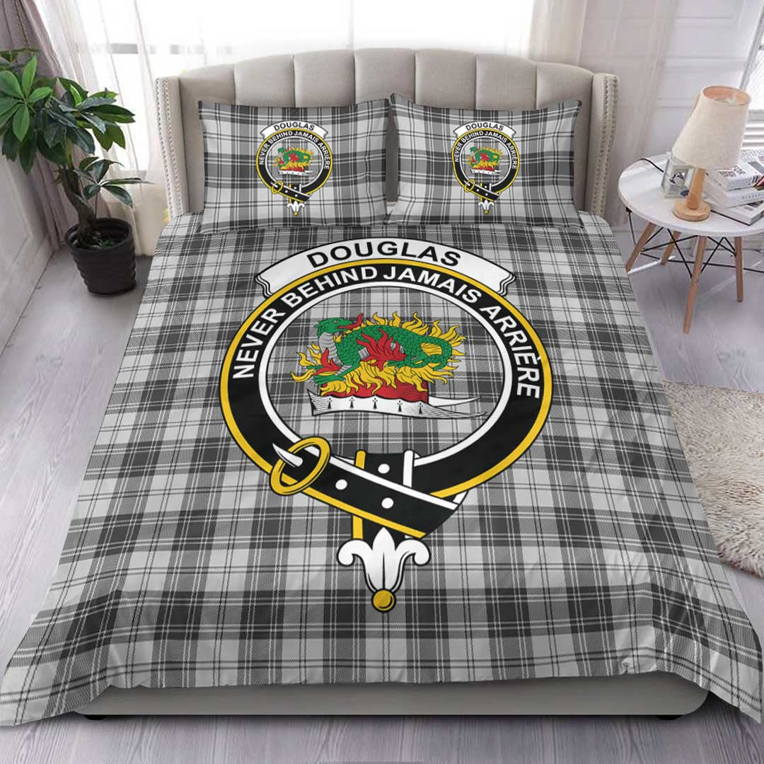 Douglas Grey Modern Tartan Crest Bedding Set