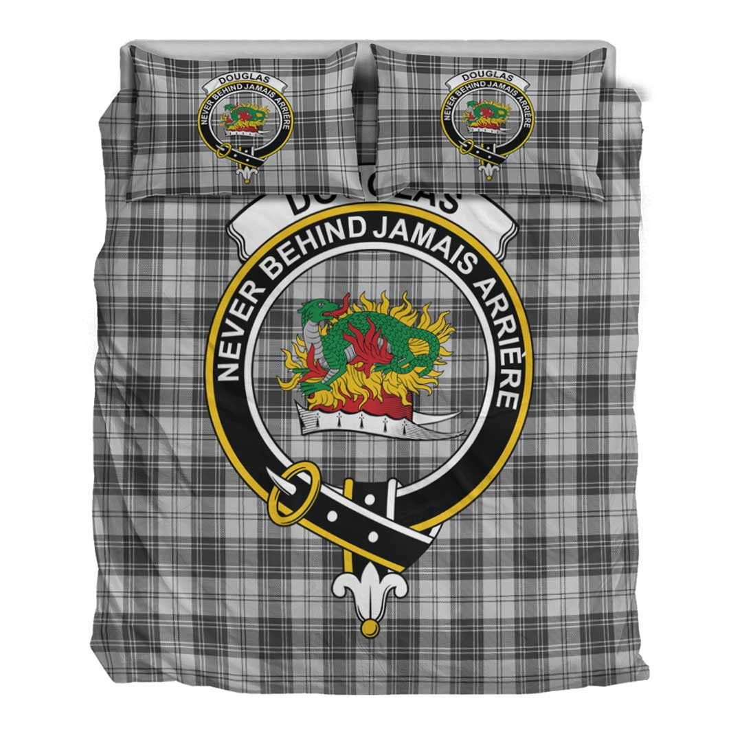 Douglas Grey Modern Tartan Crest Bedding Set