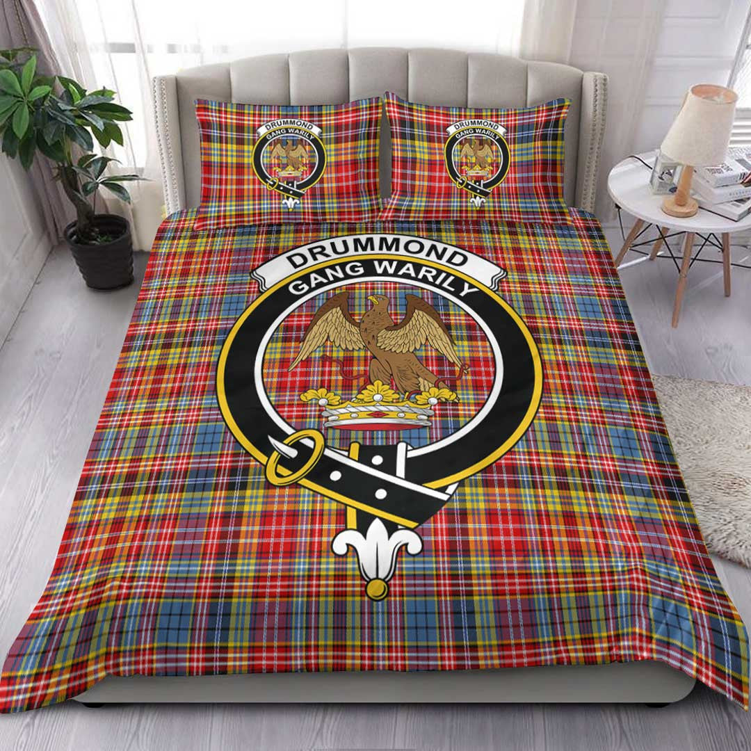 Drummond of Strathallan Tartan Crest Bedding Set