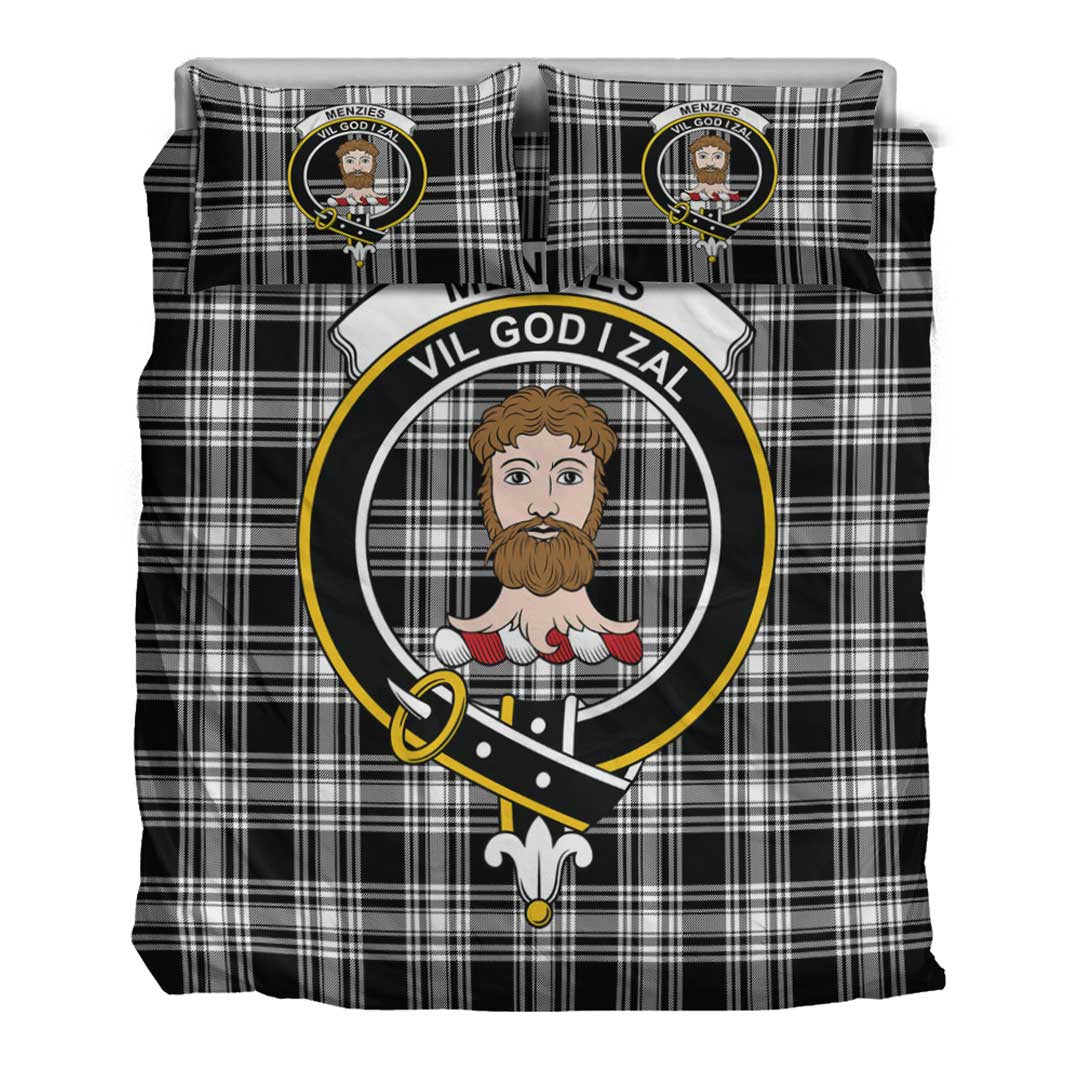 Menzies Black & White Modern Tartan Crest Bedding Set