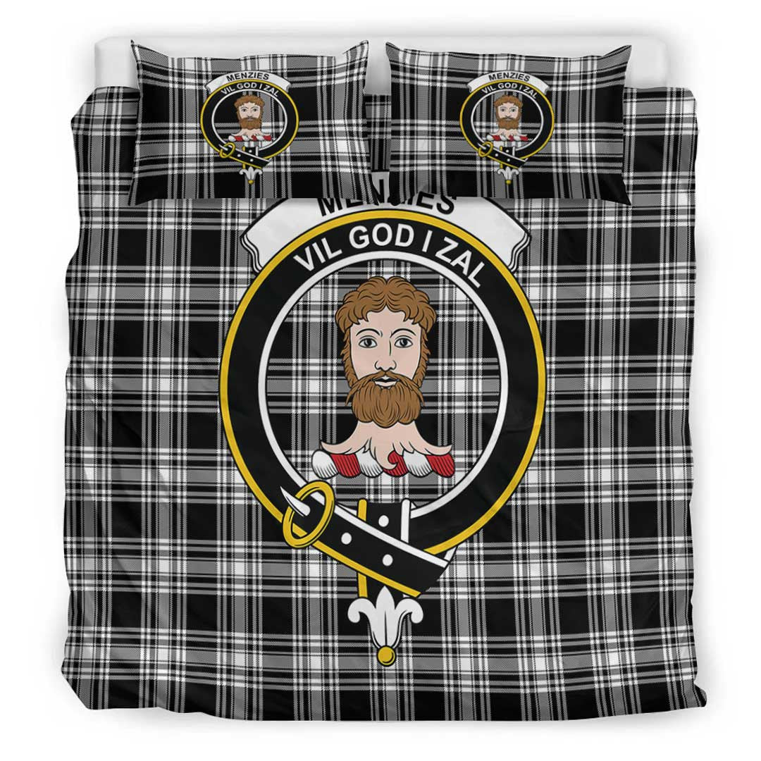 Menzies Black & White Modern Tartan Crest Bedding Set