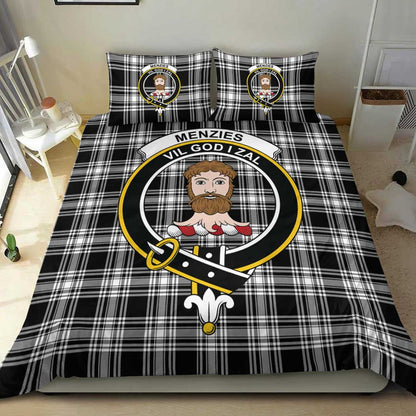 Menzies Black & White Modern Tartan Crest Bedding Set