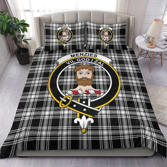 Menzies Black & White Modern Tartan Crest Bedding Set