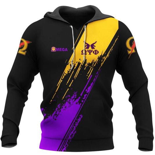 Fraternity Hoodie - Omega Psi Phi Yellow Purple Paint Style Hoodie