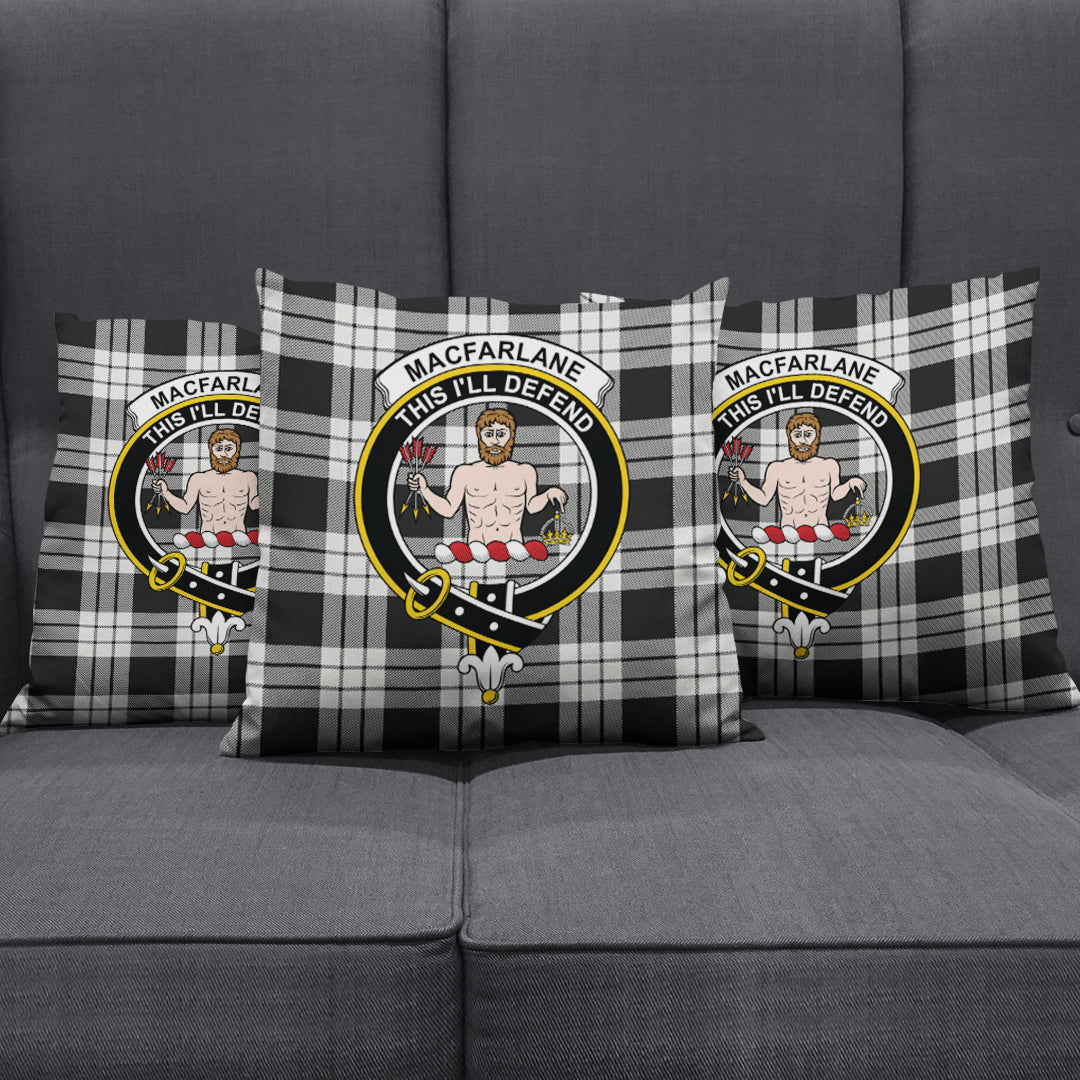 MacFarlane Black White Ancient Tartan Crest Pillow Cover