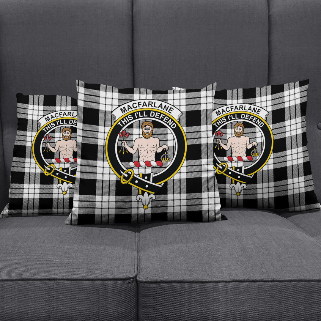 MacFarlane Black White Tartan Crest Pillow Cover
