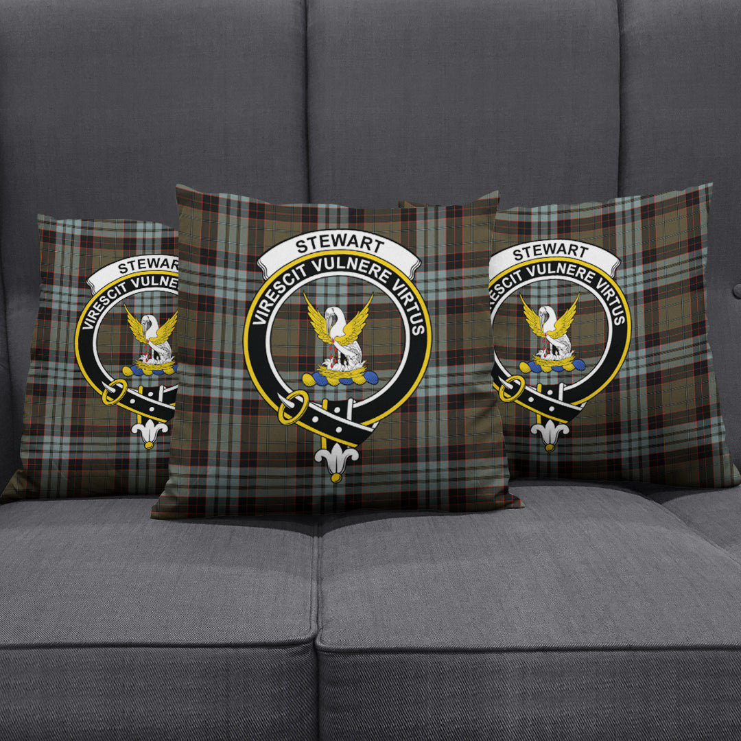 Stewart Old Weathered Tartan Crest Pillow Cover
