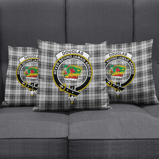 Douglas Grey Modern Tartan Crest Pillow Cover