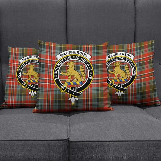 MacPherson Weathered Tartan Crest Pillow Cover