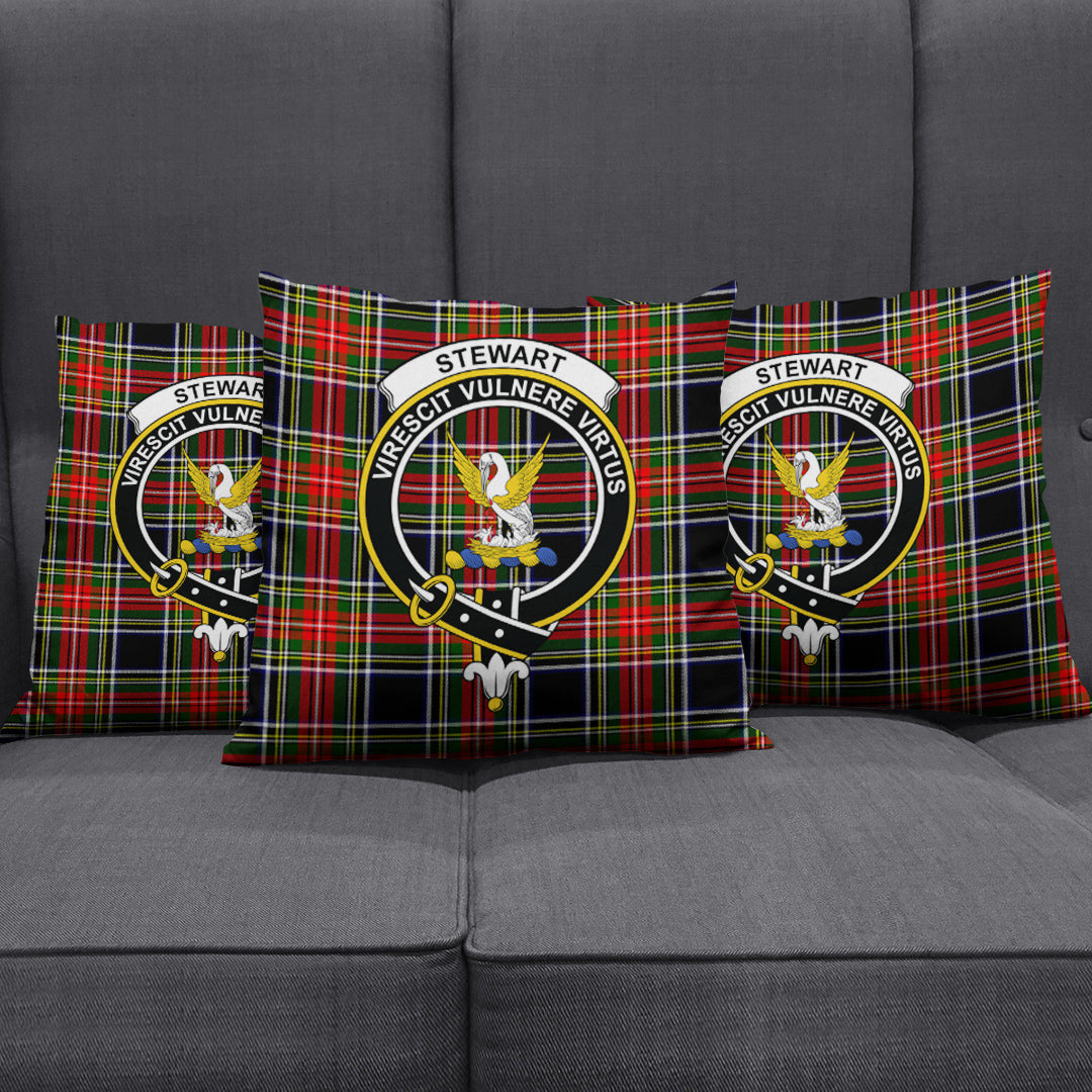 Stewart Black Tartan Crest Pillow Cover