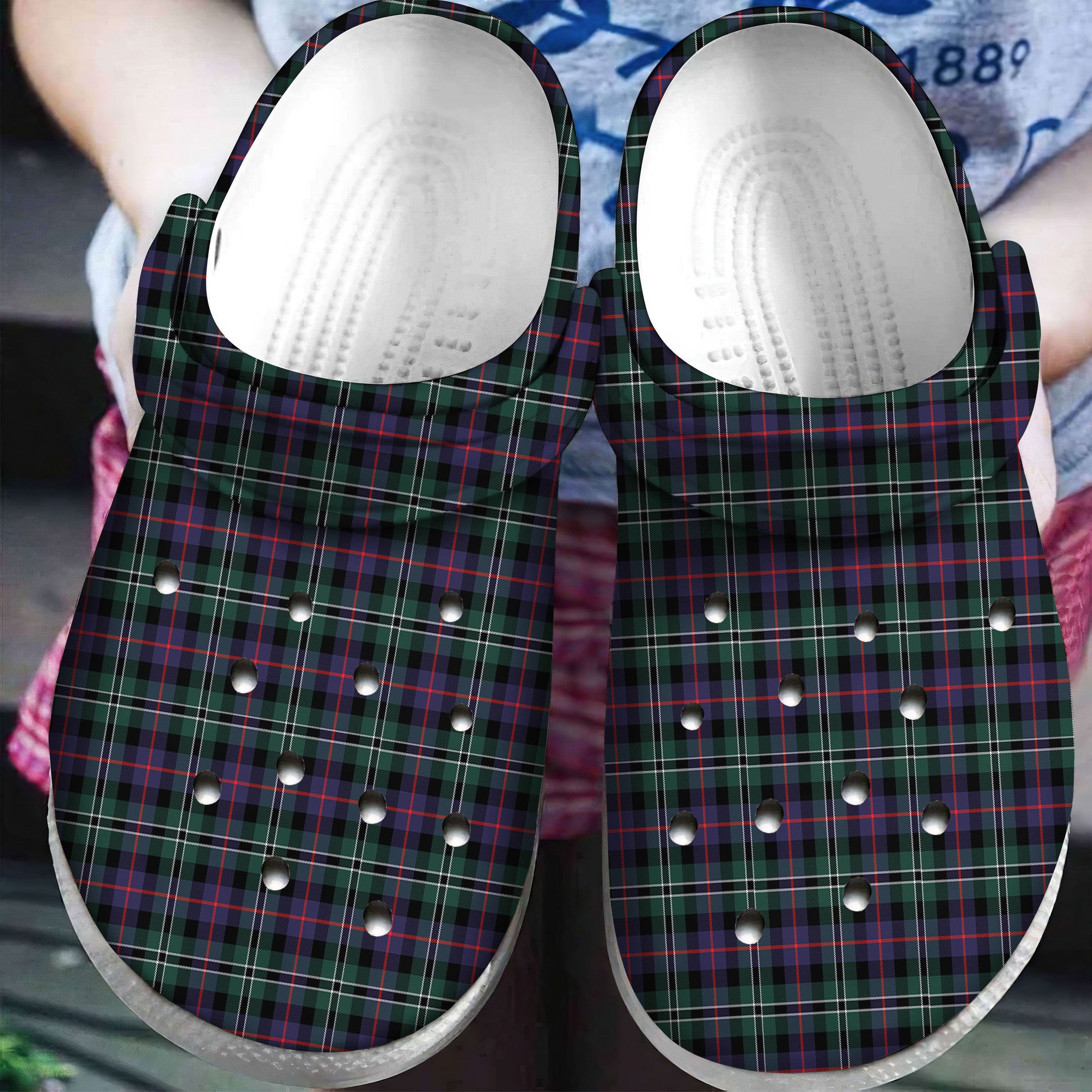 Rose Hunting Modern Tartan Plaid Crocs