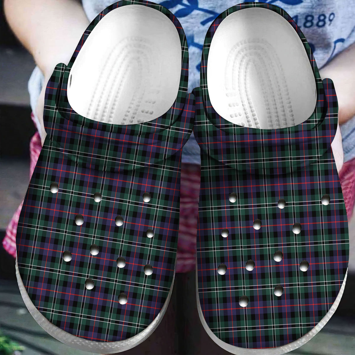 Rose Hunting Modern Tartan Plaid Crocs