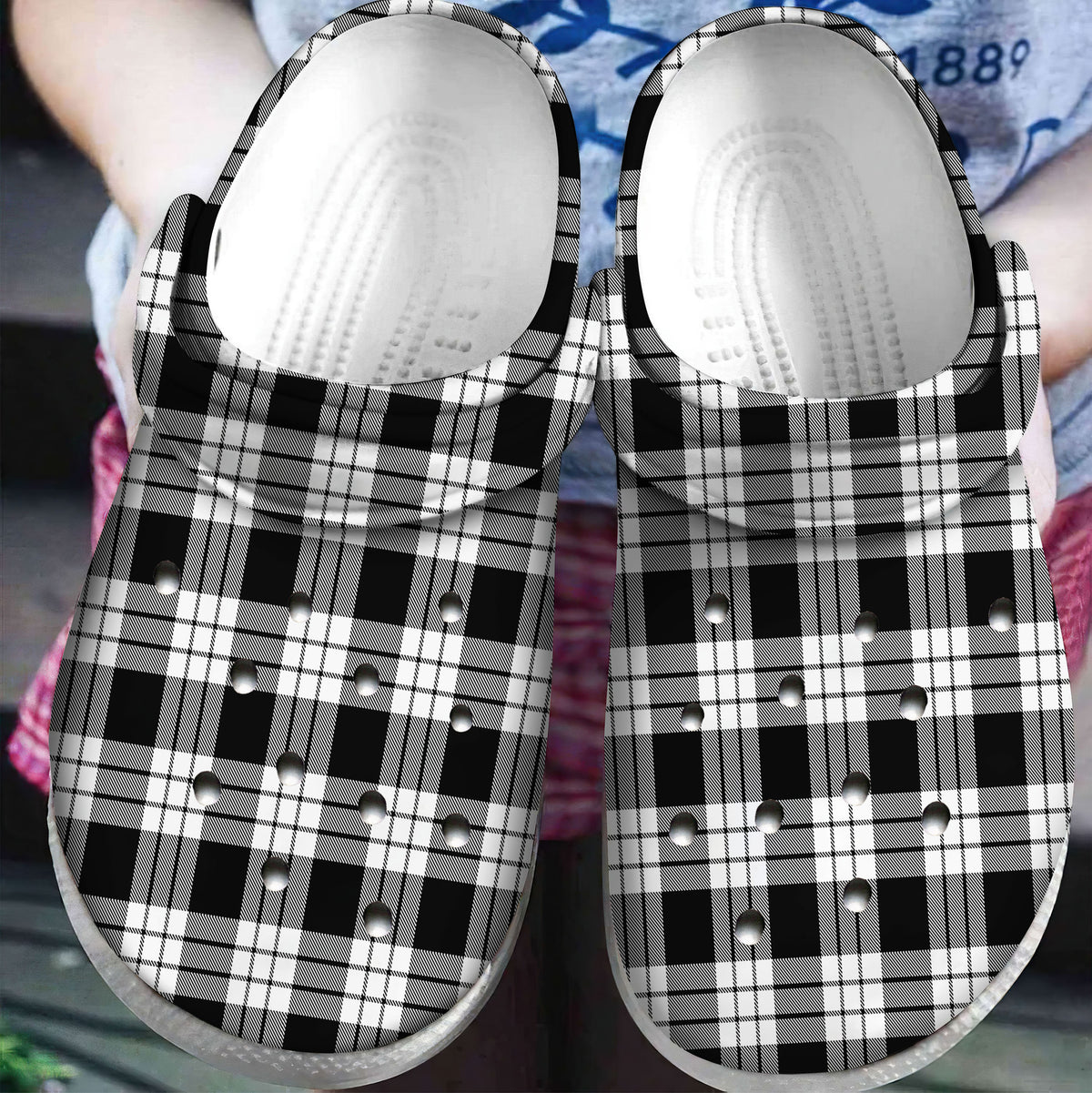 MacFarlane Black & White Tartan Plaid Crocs