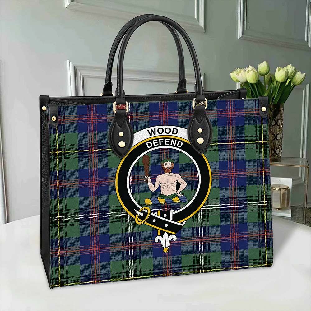 Wood Modern Tartan Crest Leather Bag