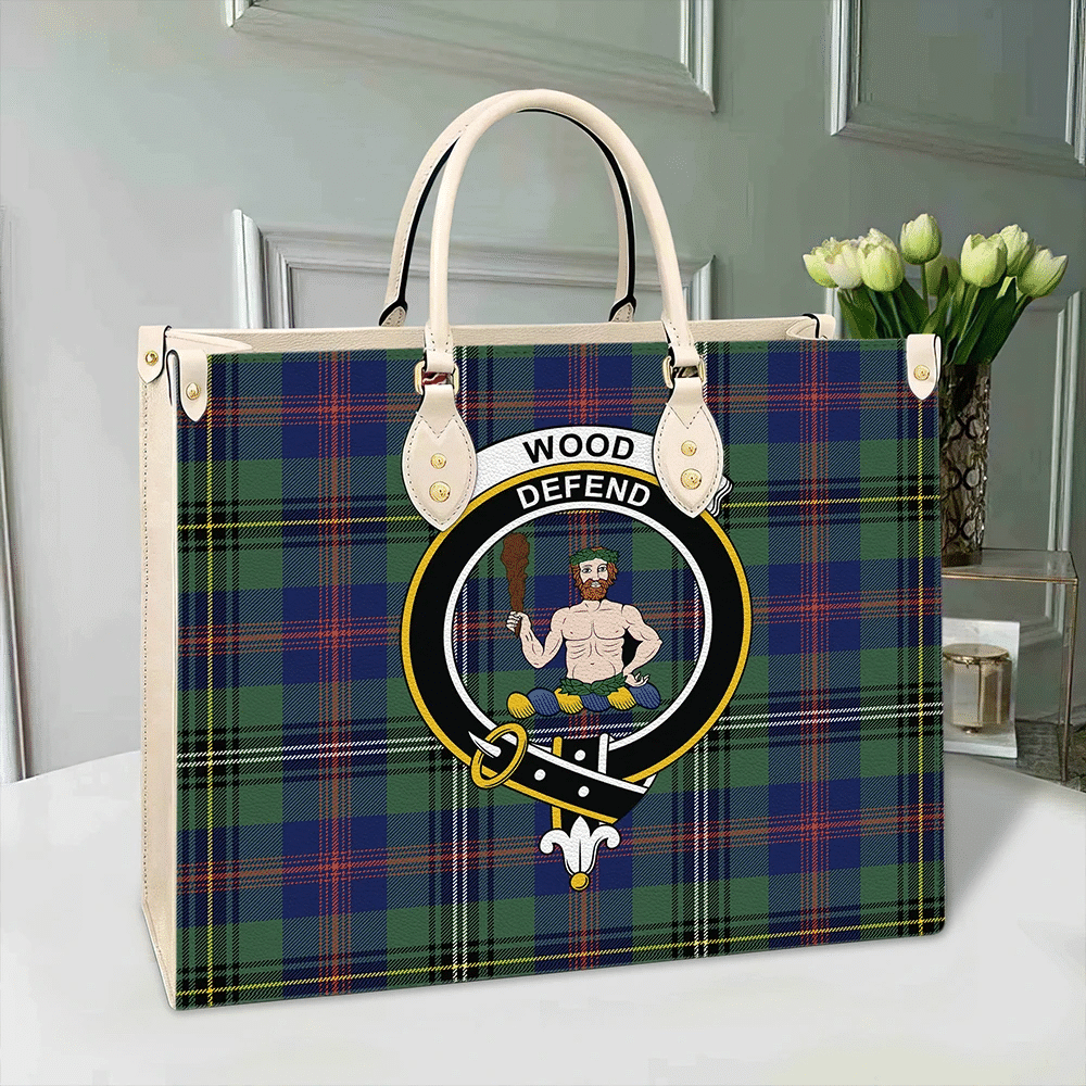 Wood Modern Tartan Crest Leather Bag