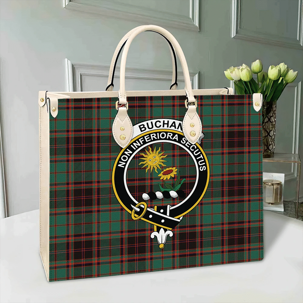 Buchan Ancient Tartan Crest Leather Bag