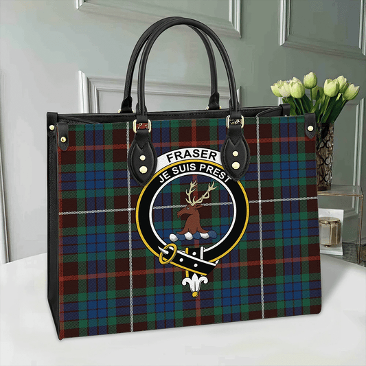 Fraser Hunting Ancient Tartan Crest Leather Bag