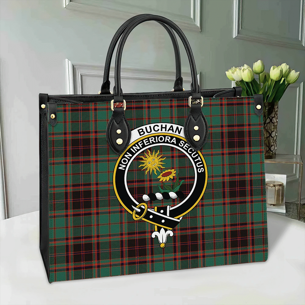 Buchan Ancient Tartan Crest Leather Bag