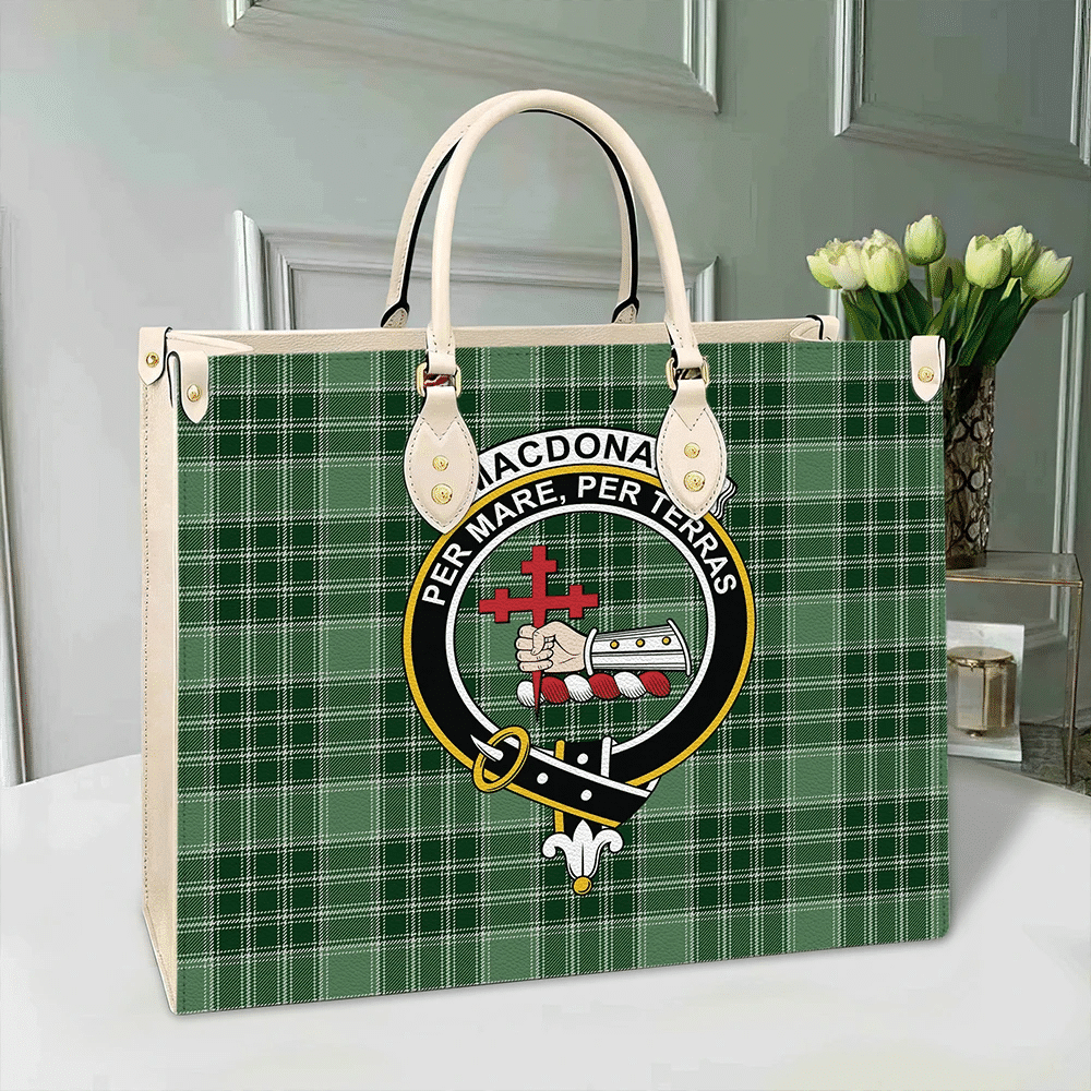 MacDonald Lord of the Isles Hunting Tartan Crest Leather Bag