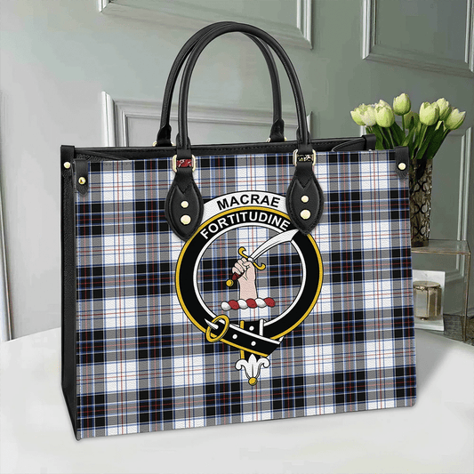 MacRae Dress Modern Tartan Crest Leather Bag