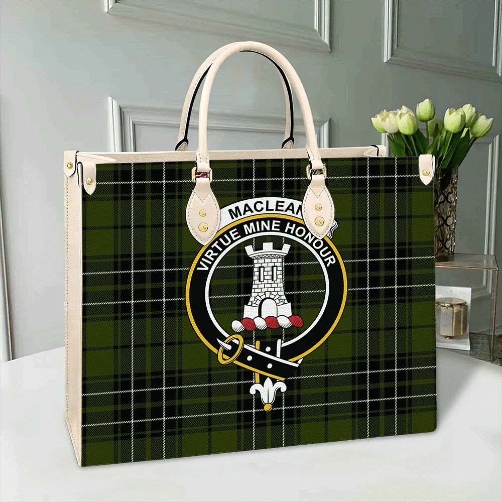 MacLean Hunting Ancient Tartan Crest Leather Bag
