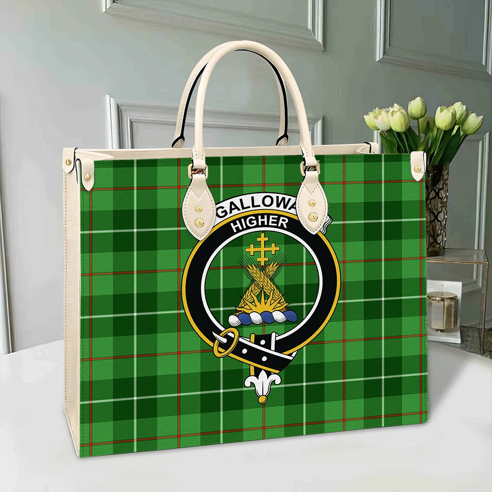 Galloway District Tartan Crest Leather Bag