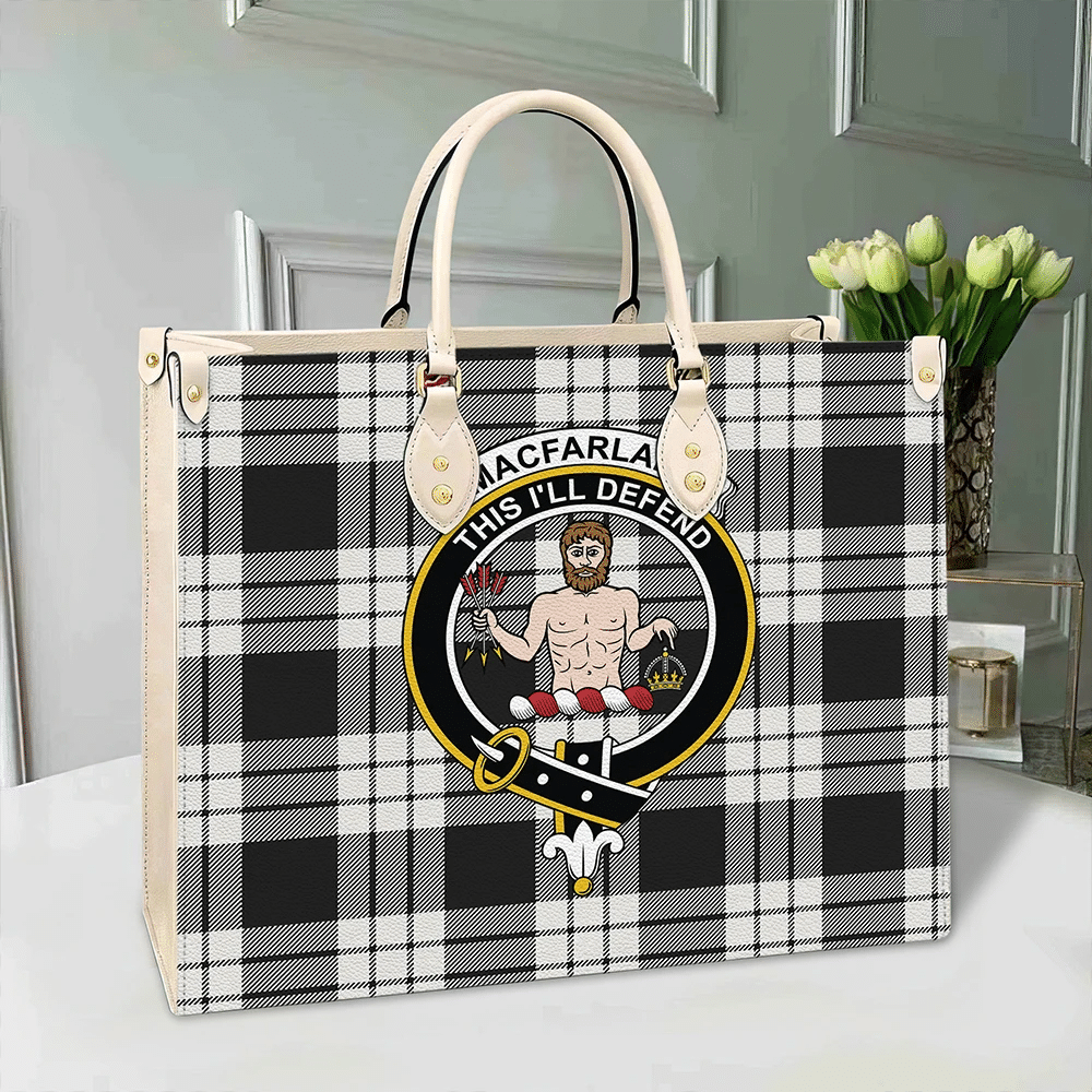 MacFarlane Black & White Tartan Crest Leather Bag