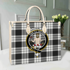 MacFarlane Black & White Tartan Crest Leather Bag