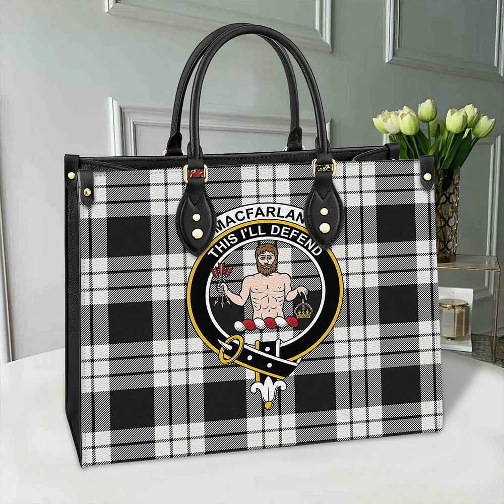 MacFarlane Black & White Tartan Crest Leather Bag