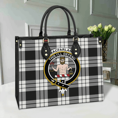 MacFarlane Black & White Tartan Crest Leather Bag
