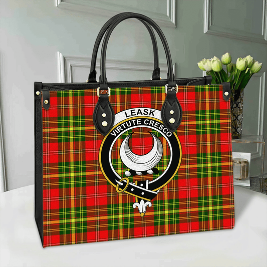 Leask Tartan Crest Leather Bag