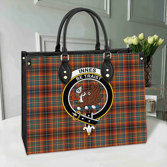 Innes Ancient Tartan Crest Leather Bag