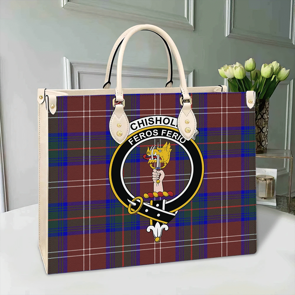 Chisholm Hunting Modern Tartan Crest Leather Bag