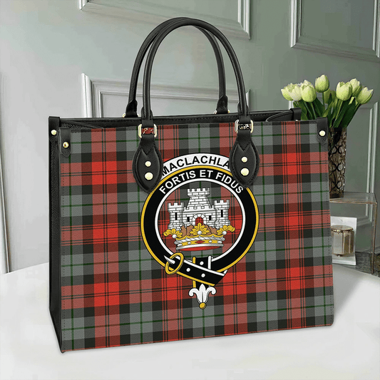 MacLachlan Weathered Tartan Crest Leather Bag