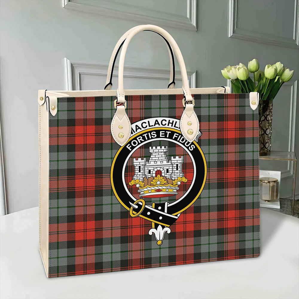 MacLachlan Weathered Tartan Crest Leather Bag