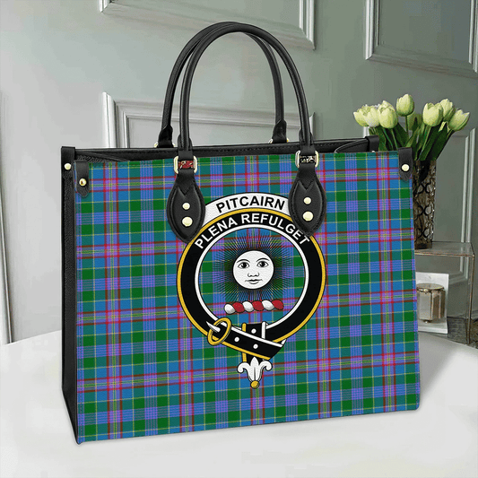 Pitcairn Hunting Tartan Crest Leather Bag