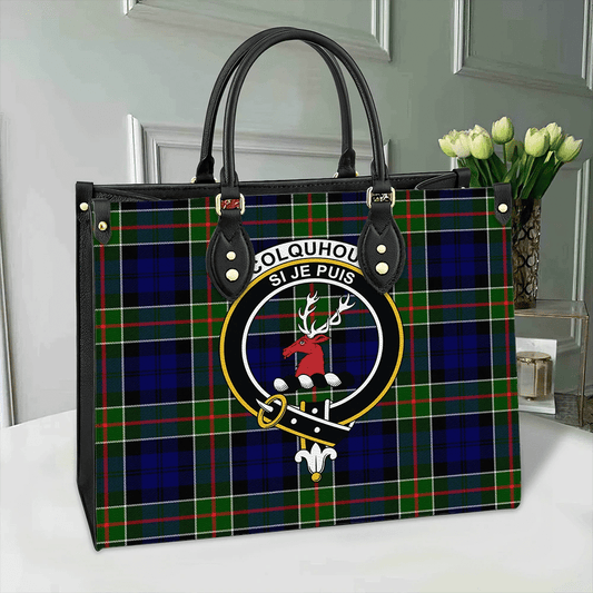 Colquhoun Modern Tartan Crest Leather Bag