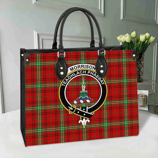 Morrison Red Modern Tartan Crest Leather Bag