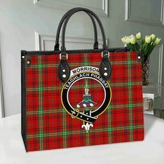 Morrison Red Modern Tartan Crest Leather Bag