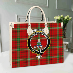Morrison Red Modern Tartan Crest Leather Bag