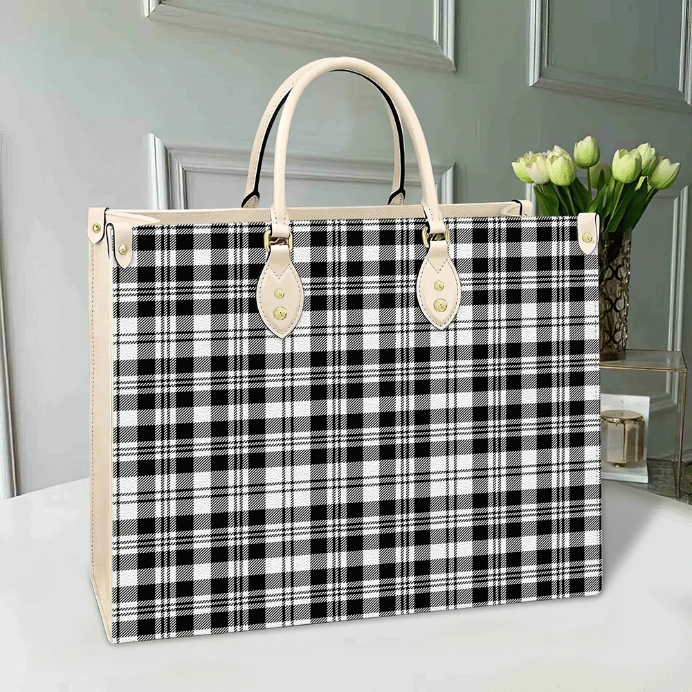 Scott Black & White Modern Tartan Leather Bag