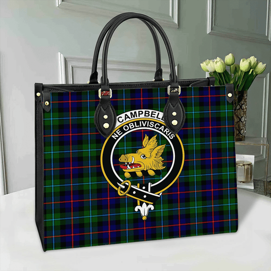 Campbell of Cawdor Modern Tartan Crest Leather Bag