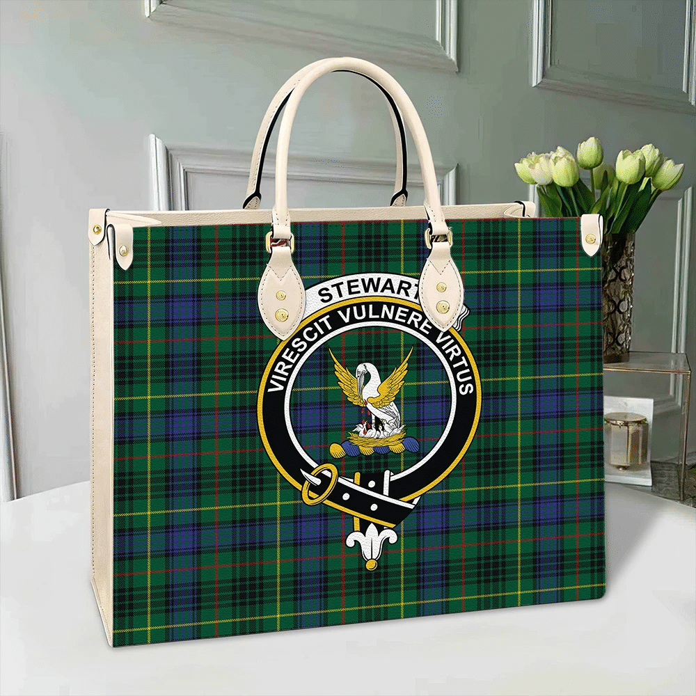 Stewart Hunting Modern Tartan Crest Leather Bag