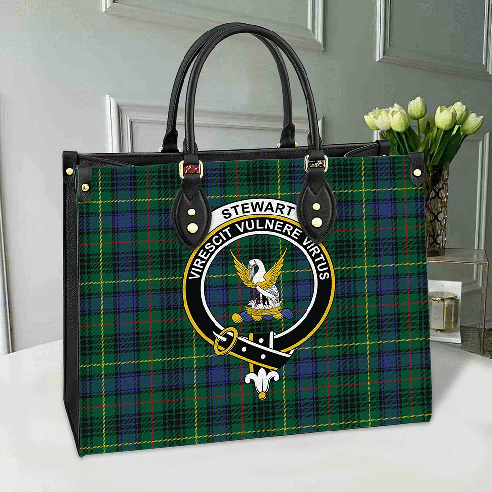 Stewart Hunting Modern Tartan Crest Leather Bag